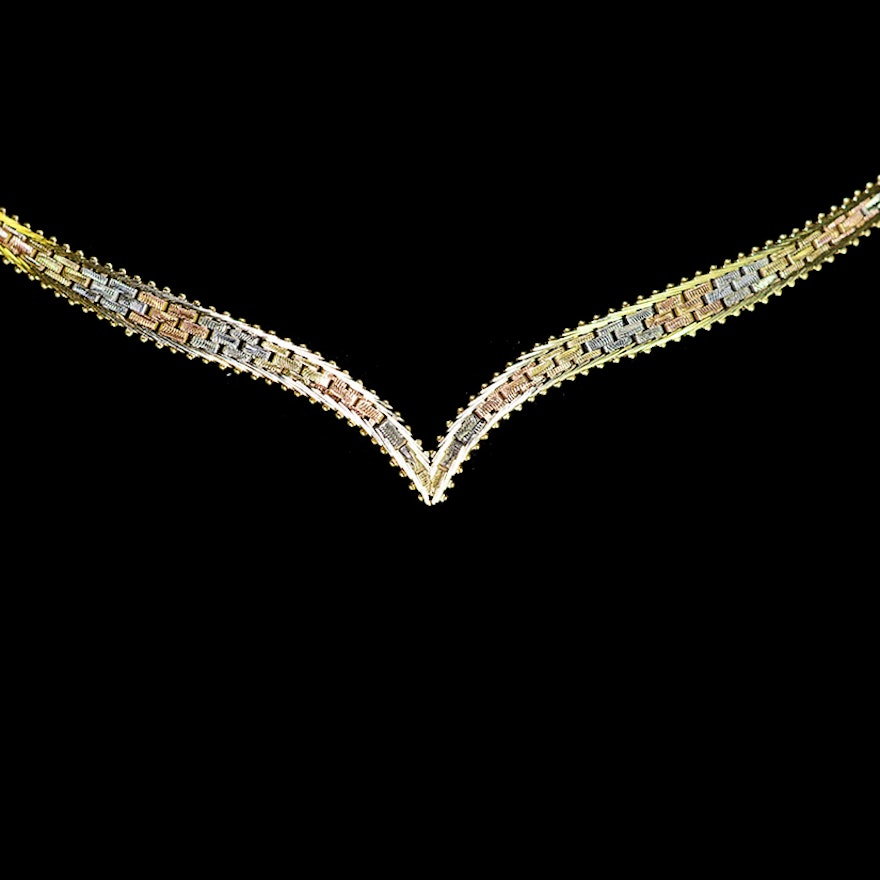 14K Tri-Color Gold "V" Weave Necklace