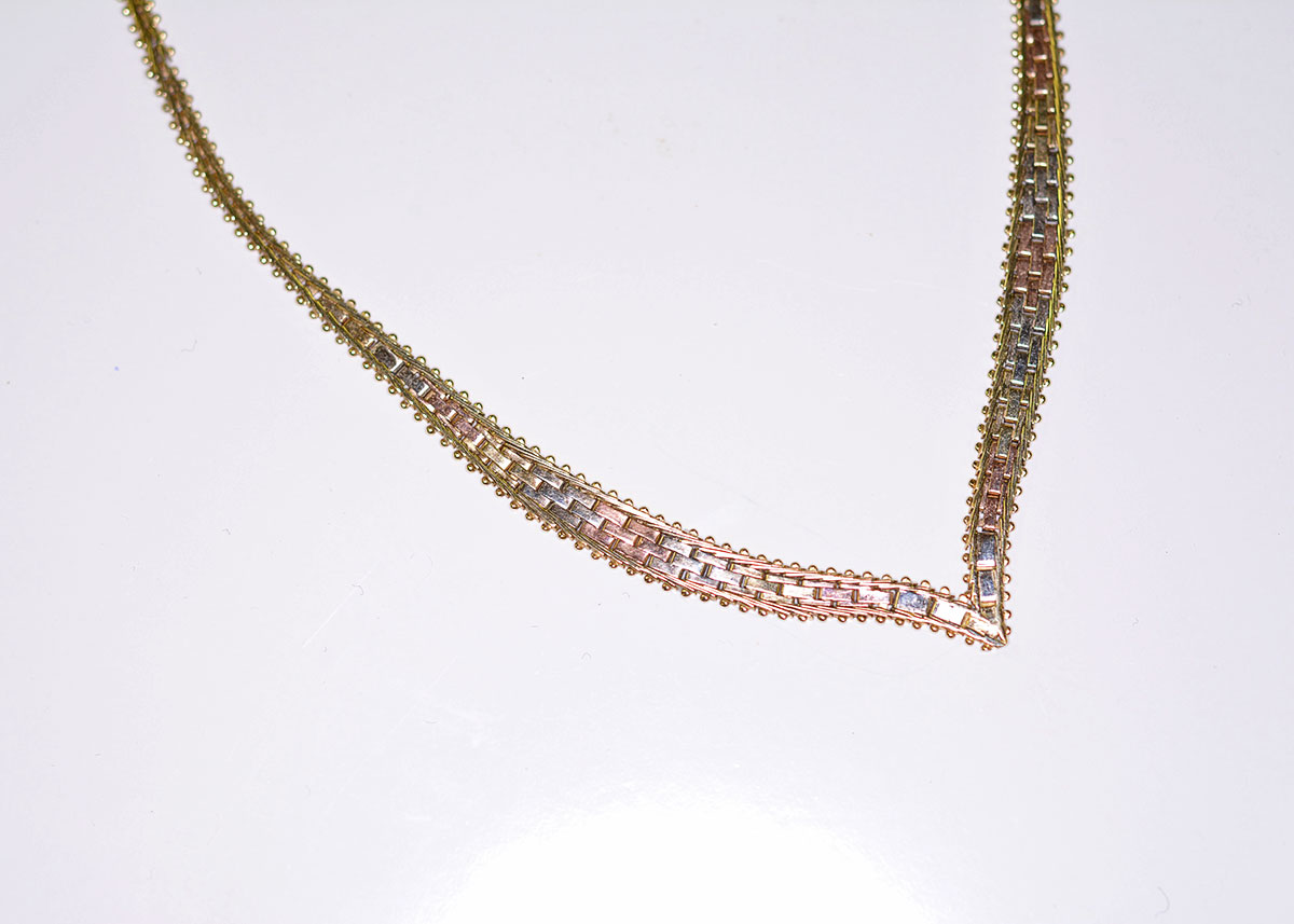 14K Tri-Color Gold "V" Weave Necklace