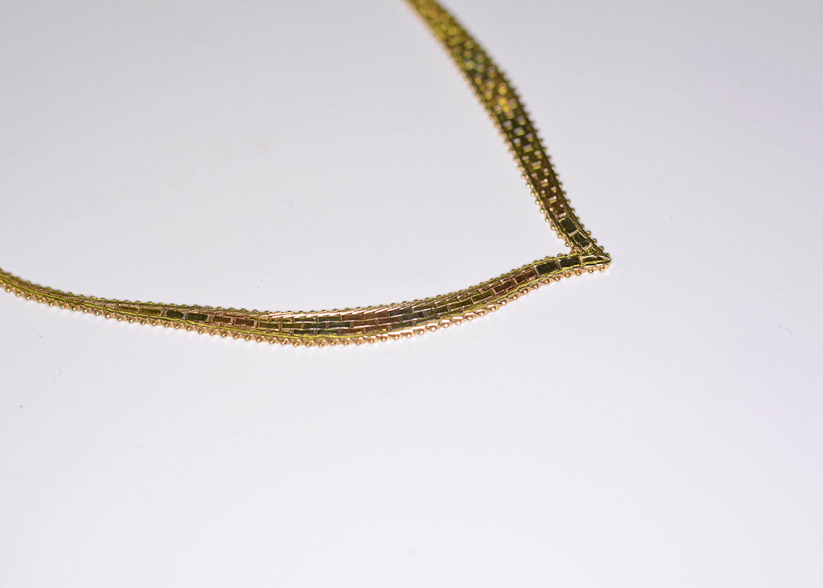 14K Tri-Color Gold "V" Weave Necklace