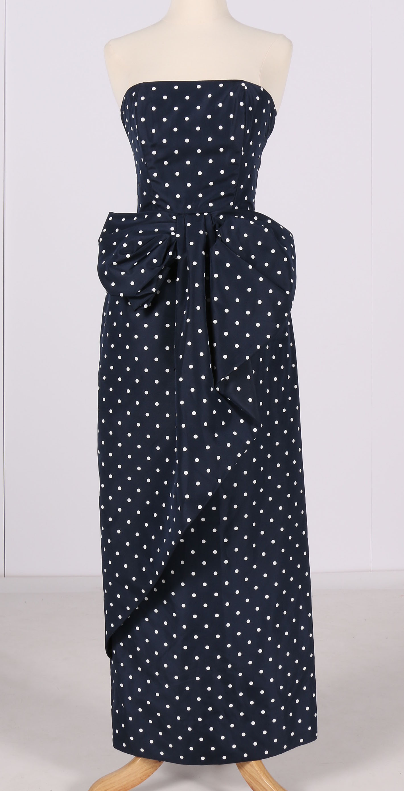 Victor Costa Strapless Polka Dot Bow Dress