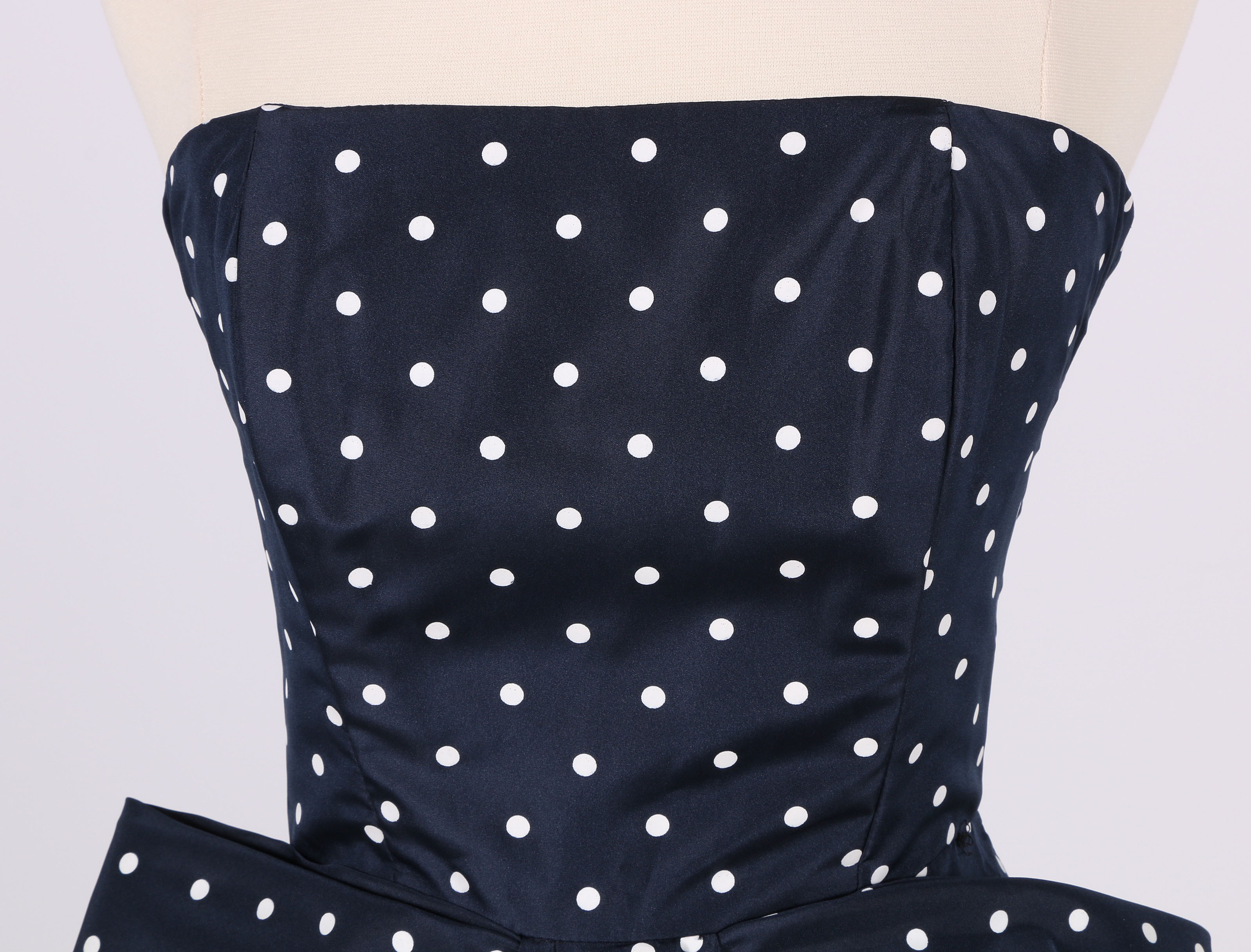Victor Costa Strapless Polka Dot Bow Dress