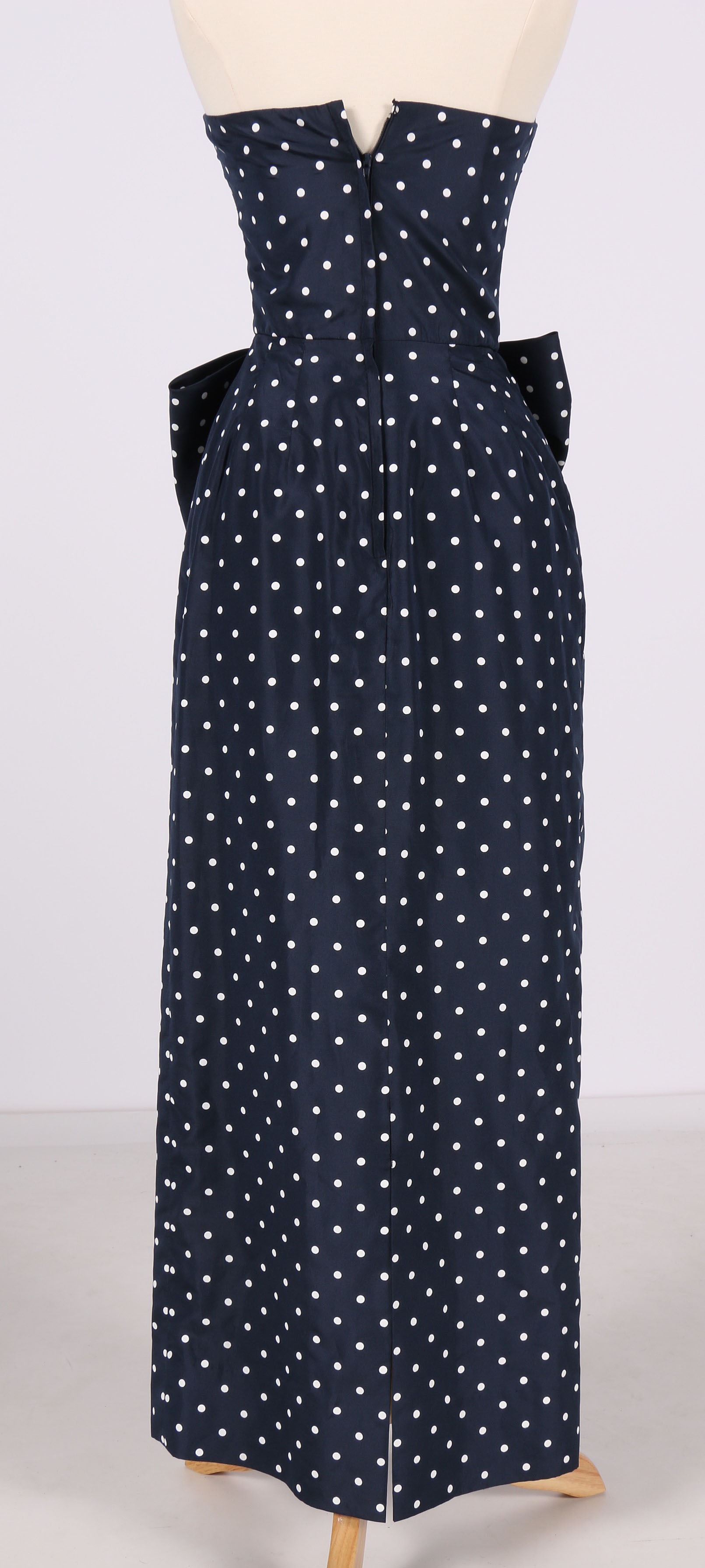 Victor Costa Strapless Polka Dot Bow Dress