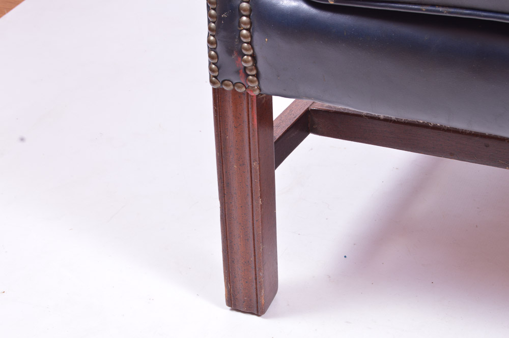 Navy Blue Leather Wingback Chair by Classic Leather, Inc.