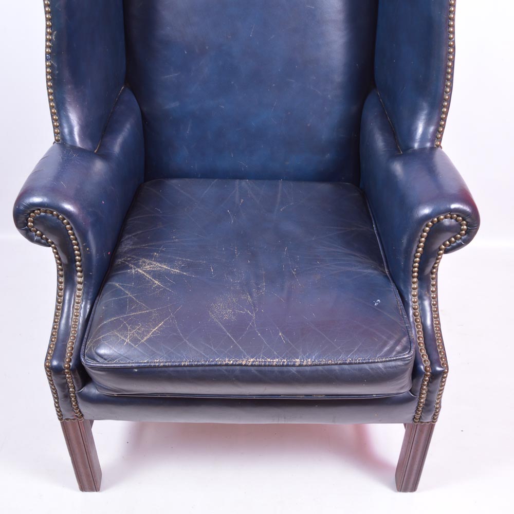 Navy Blue Leather Wingback Chair by Classic Leather, Inc.