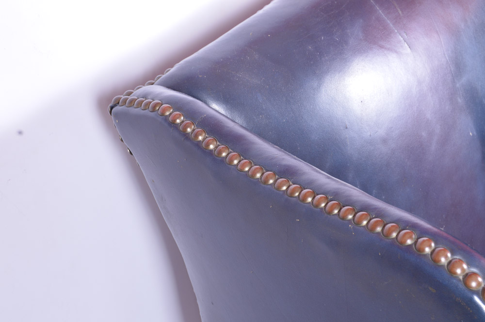 Navy Blue Leather Wingback Chair by Classic Leather, Inc.