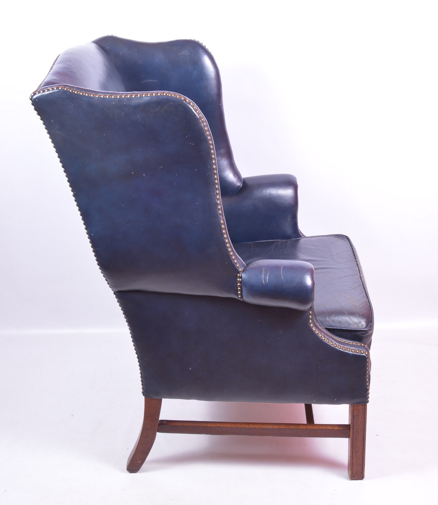 Navy Blue Leather Wingback Chair by Classic Leather, Inc.