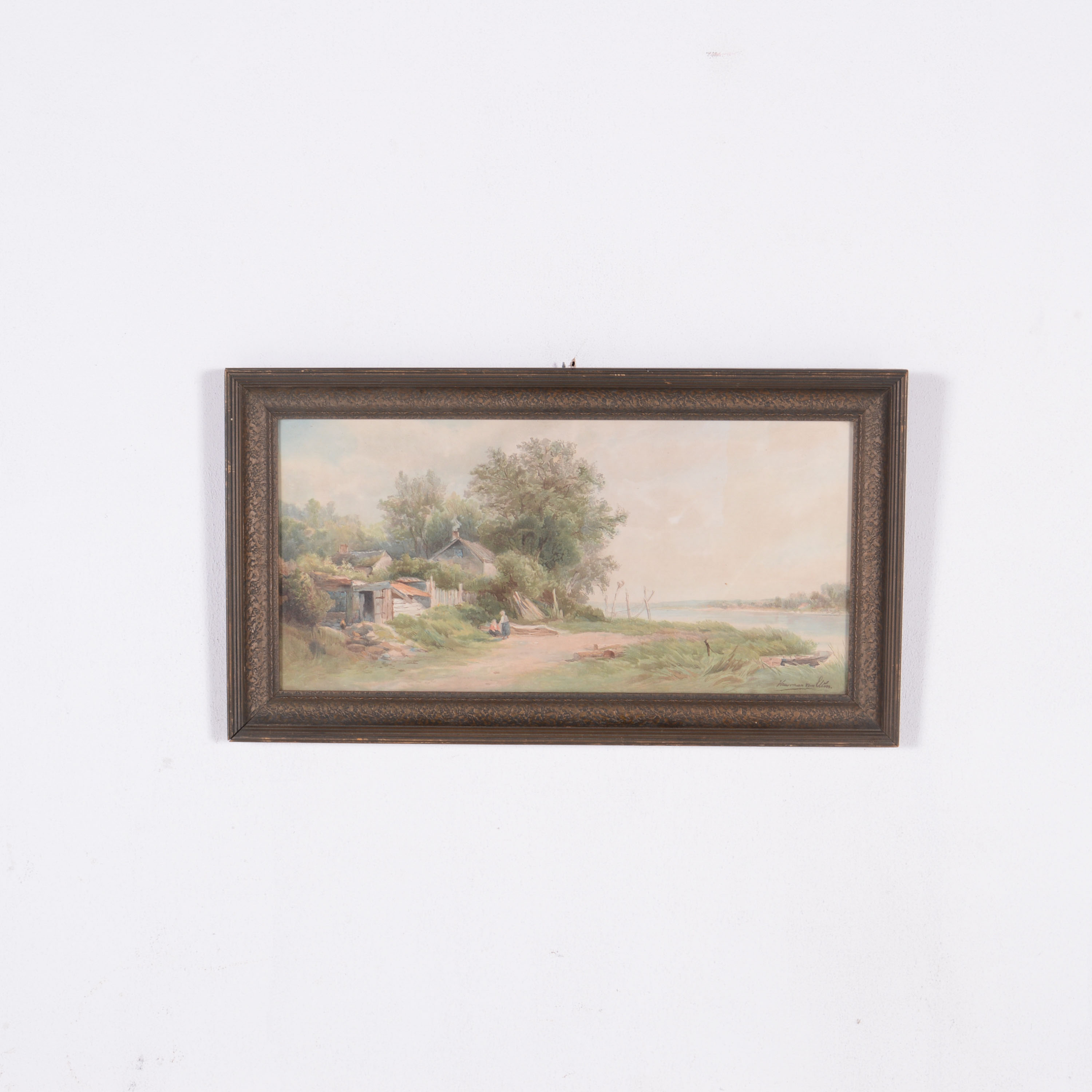 Vintage Chromolithograph River Scene