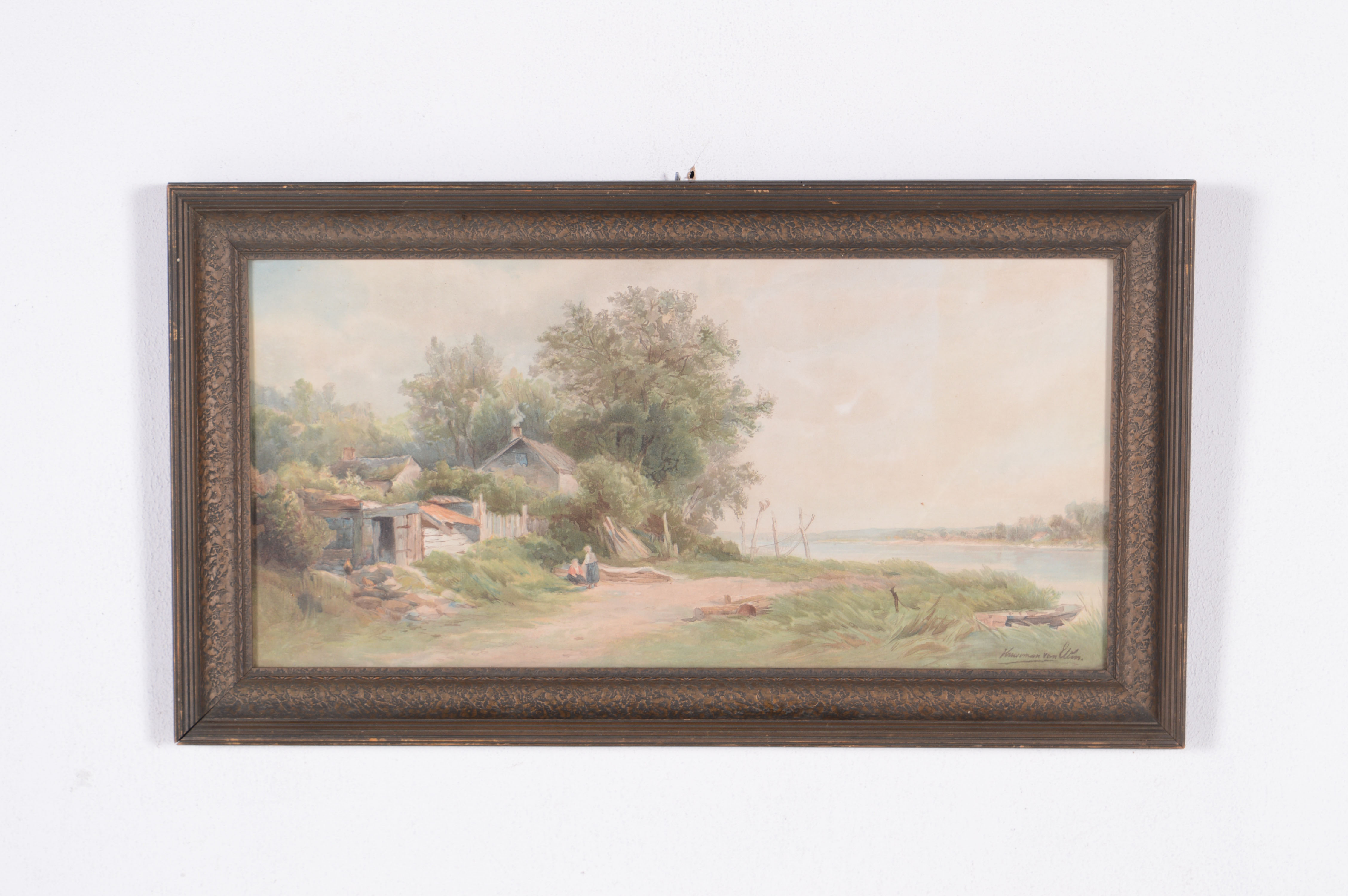 Vintage Chromolithograph River Scene