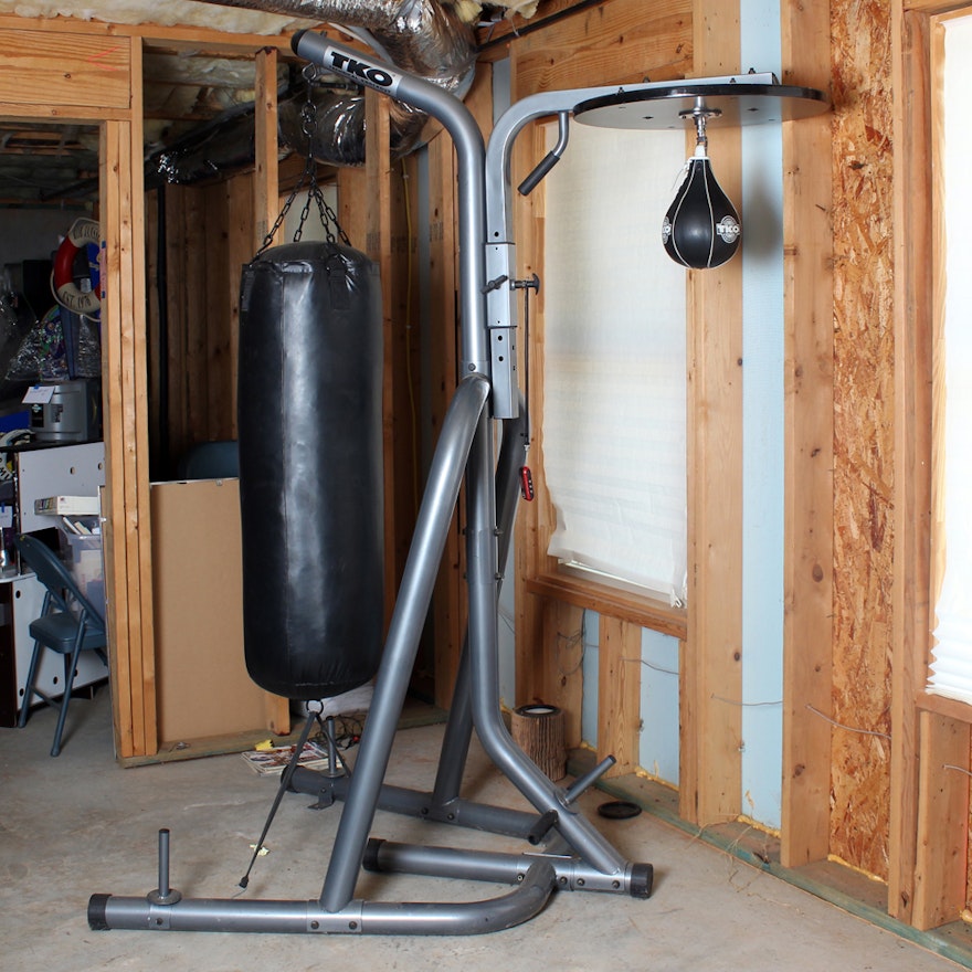 TKO Boxing Heavy Bag Stand,  with Adjustable Speedbag Platform, and Boxing Gloves