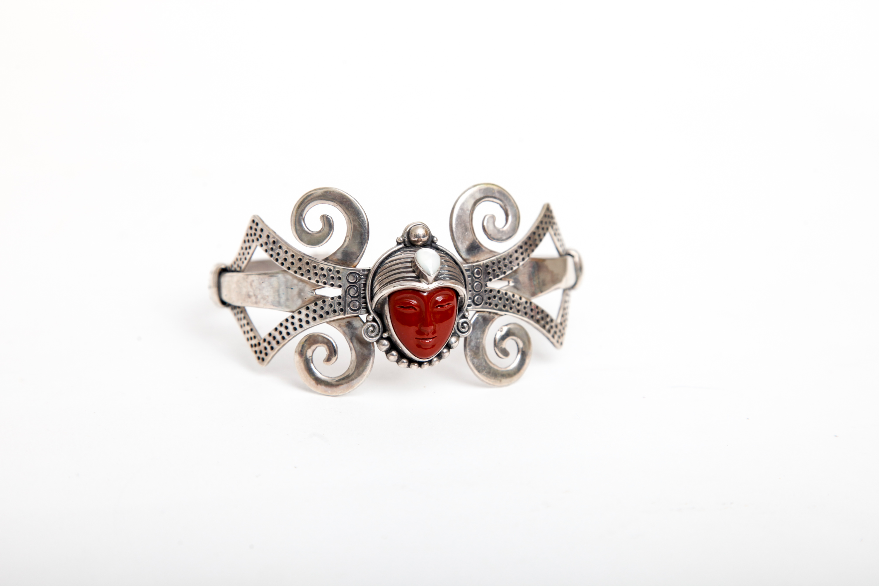 Sajen Hand Crafted Silver Toned Bracelet with Red Goddess Face