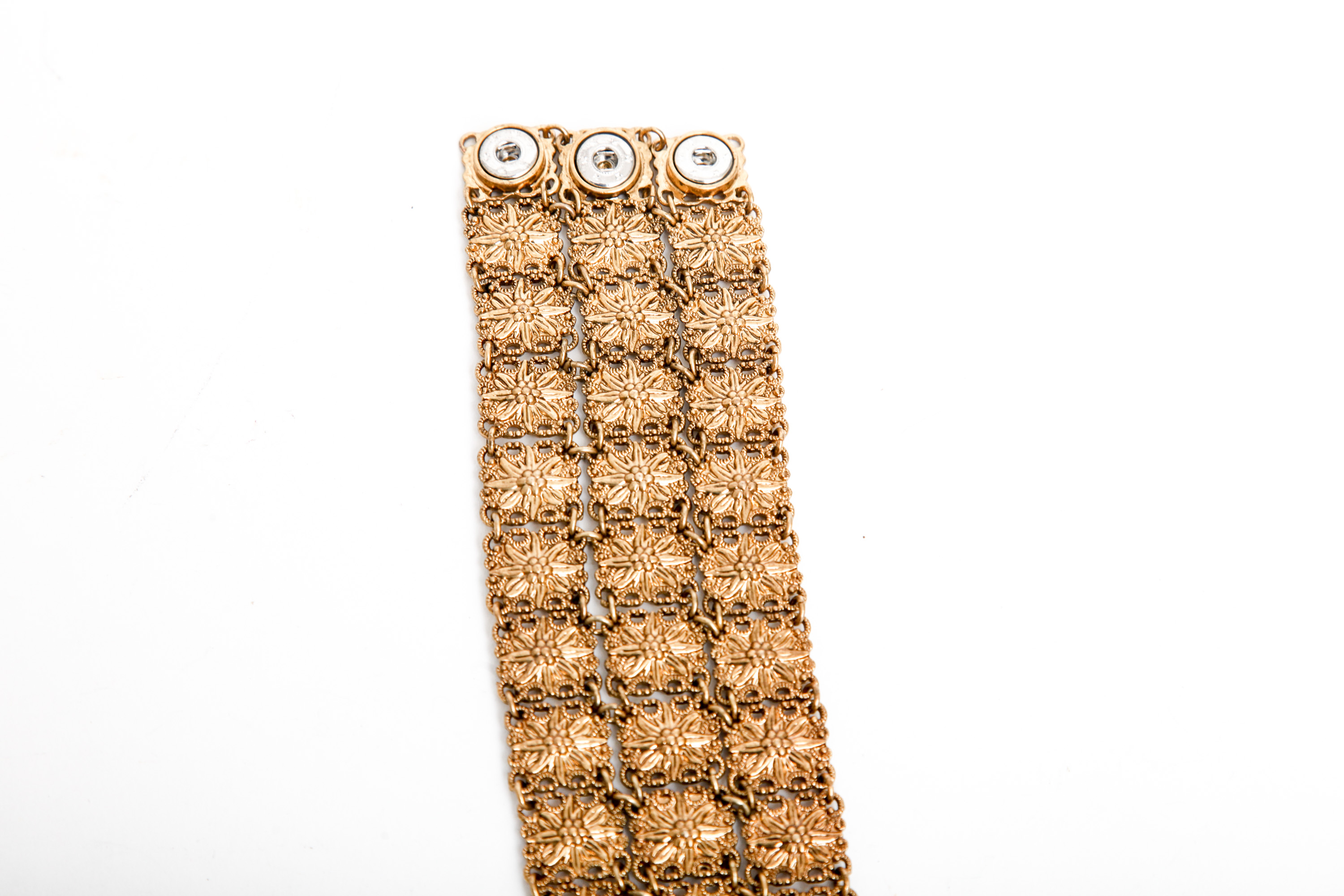 Gold Tone Victorian Metal Mesh and Chain Bracelets