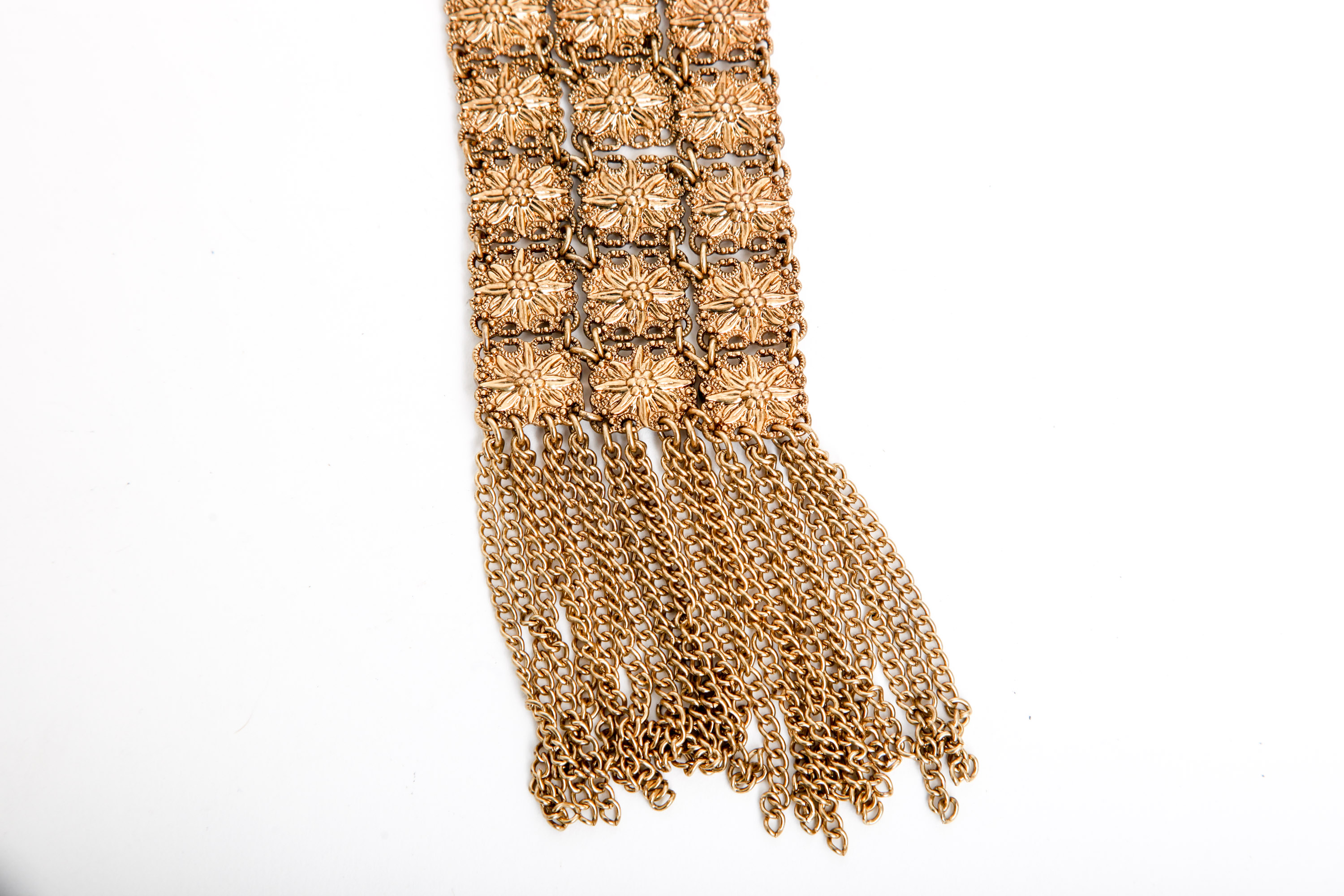 Gold Tone Victorian Metal Mesh and Chain Bracelets