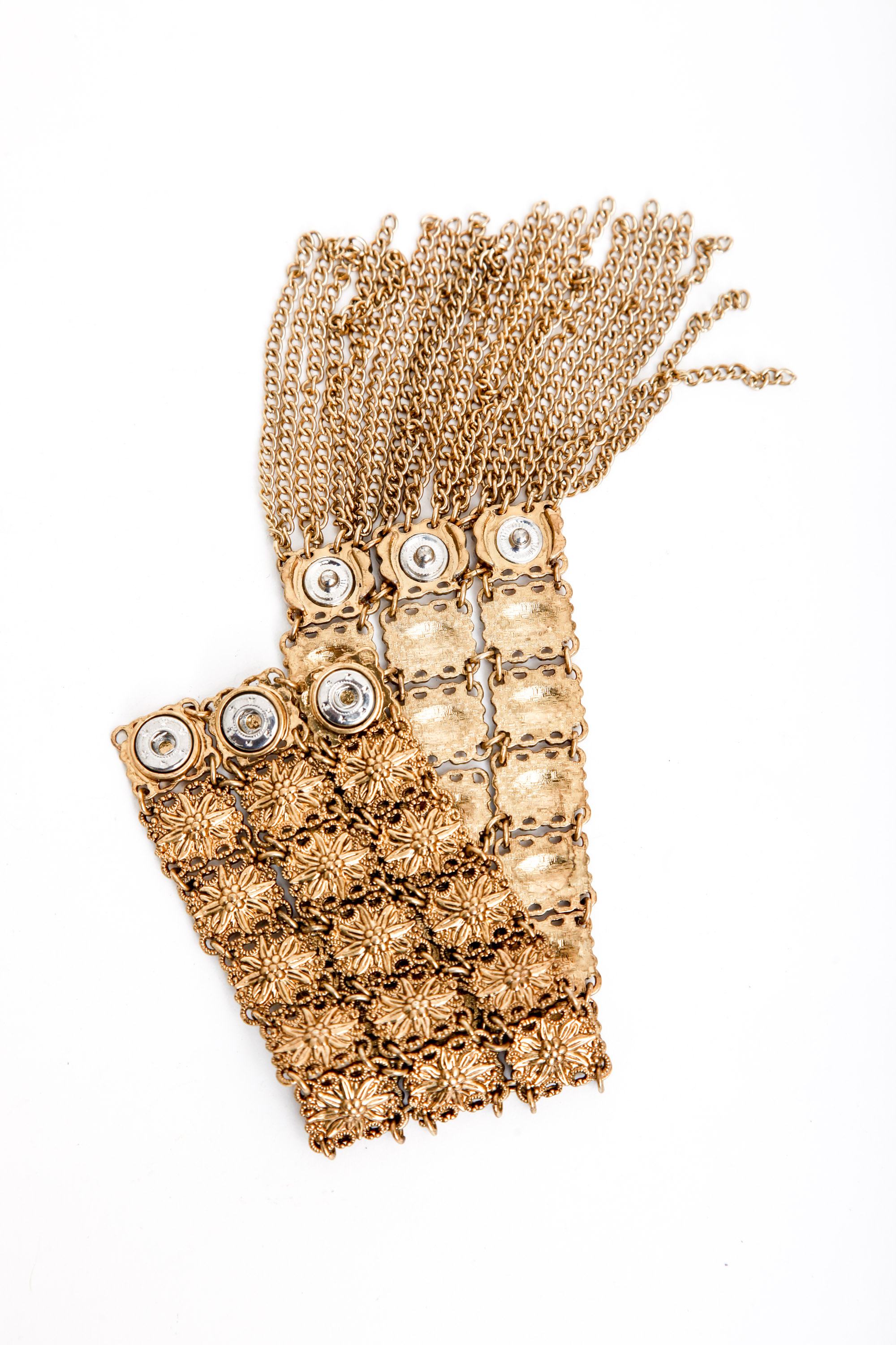 Gold Tone Victorian Metal Mesh and Chain Bracelets