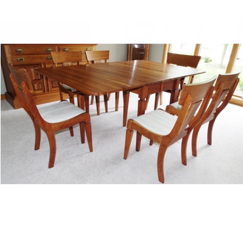 Solid Cherry Dining Table and Chairs Custom Built by Sampler Furniture Co. Homer IN