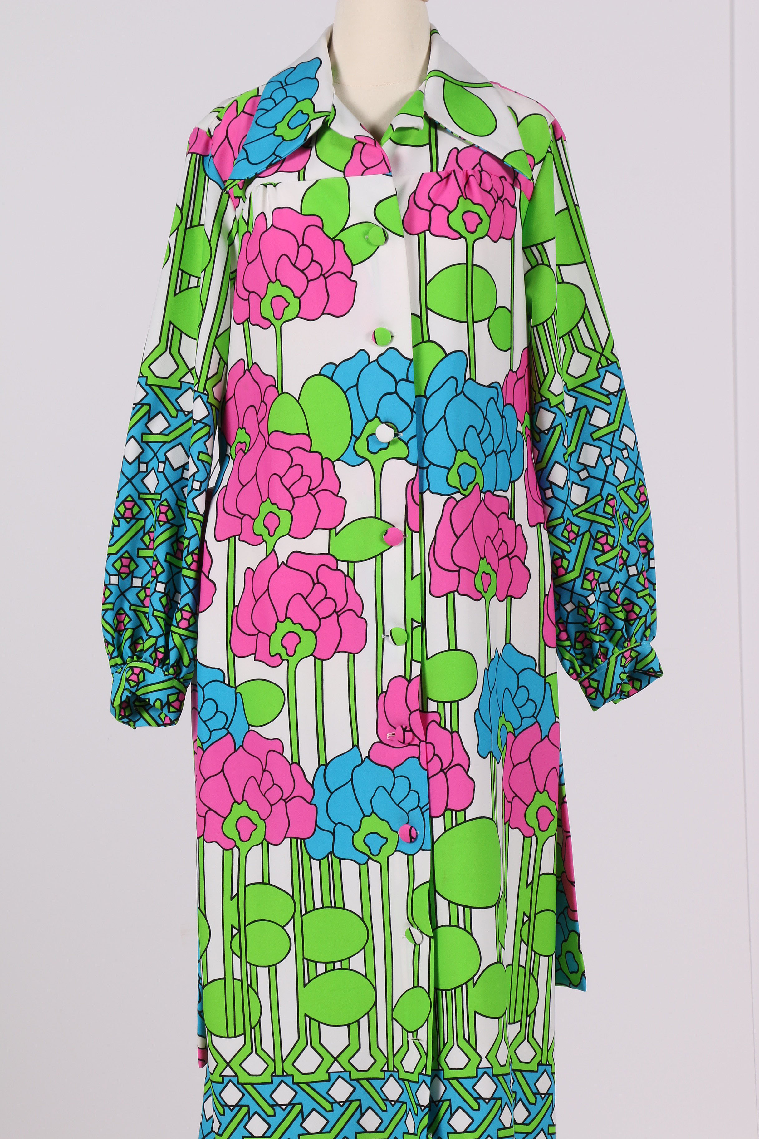 1970's Lanvin Long Sleeve Floral Maxi Dress