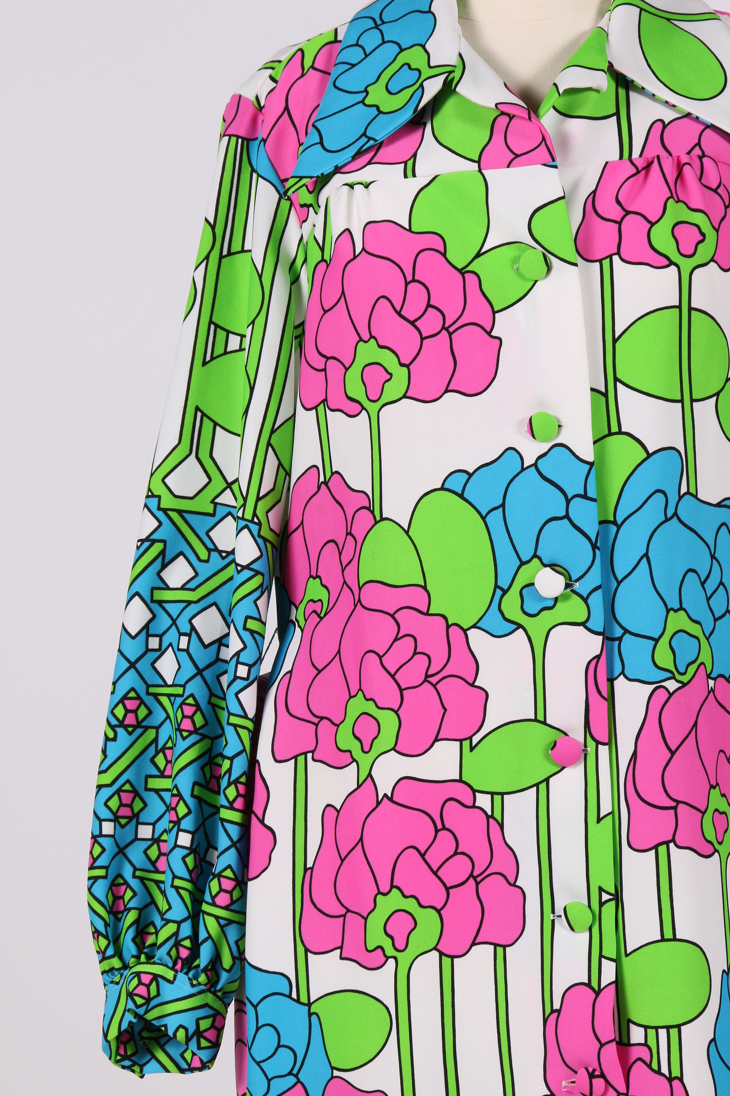 1970's Lanvin Long Sleeve Floral Maxi Dress