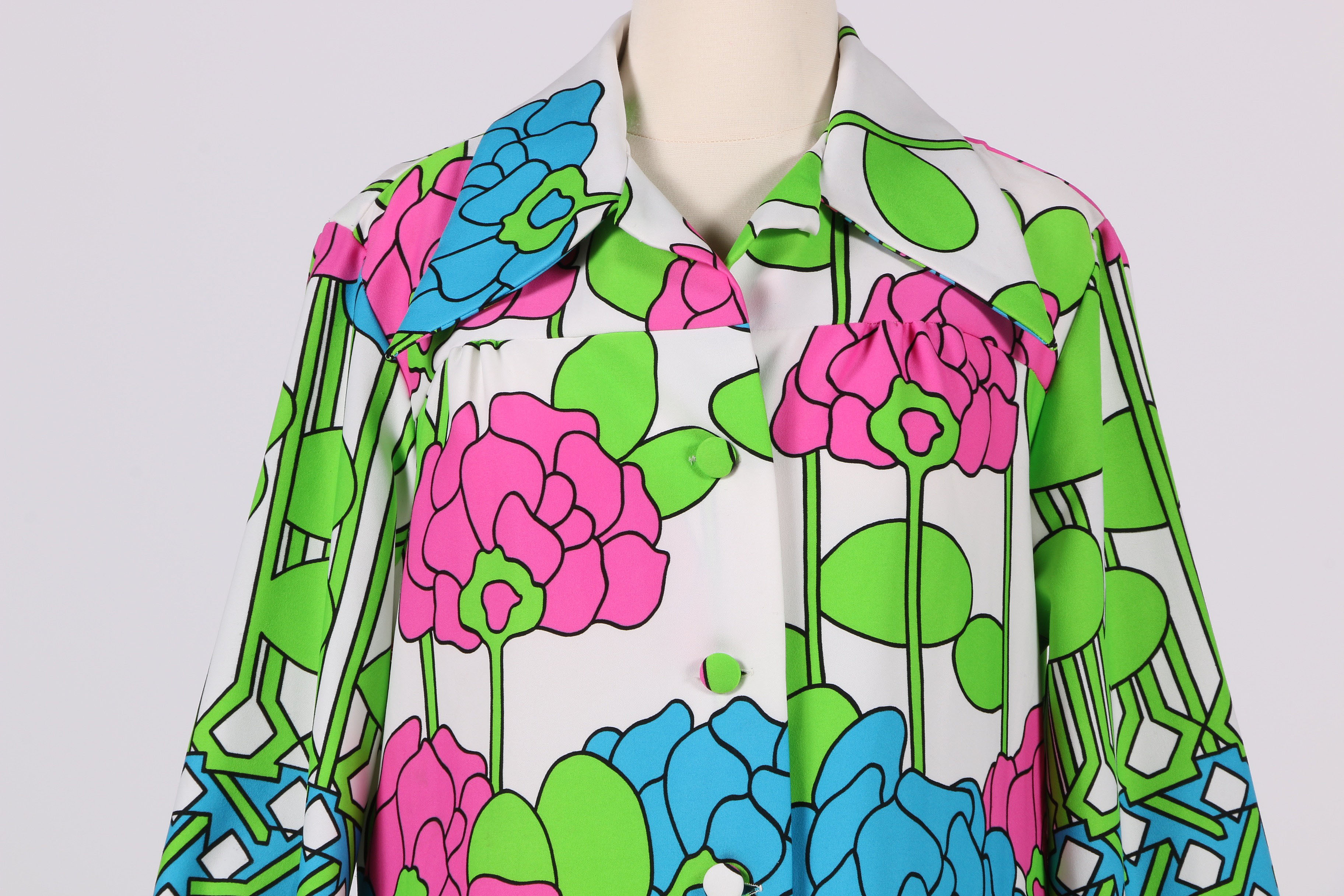 1970's Lanvin Long Sleeve Floral Maxi Dress