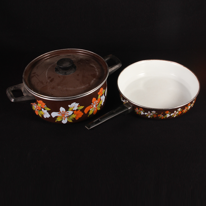 Pair of Vintage Enamel Cookware
