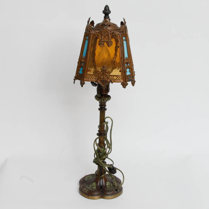 Vintage Art Deco Cast Iron and Glass Lamp