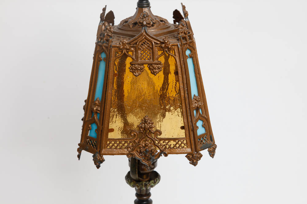 Vintage Art Deco Cast Iron and Glass Lamp