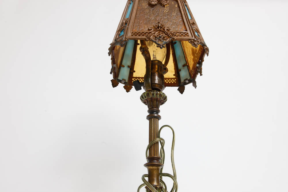 Vintage Art Deco Cast Iron and Glass Lamp