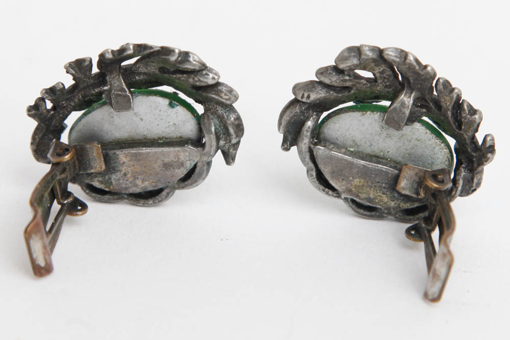 Silver Toned and Iridescent Stone Bracelet and Earrings