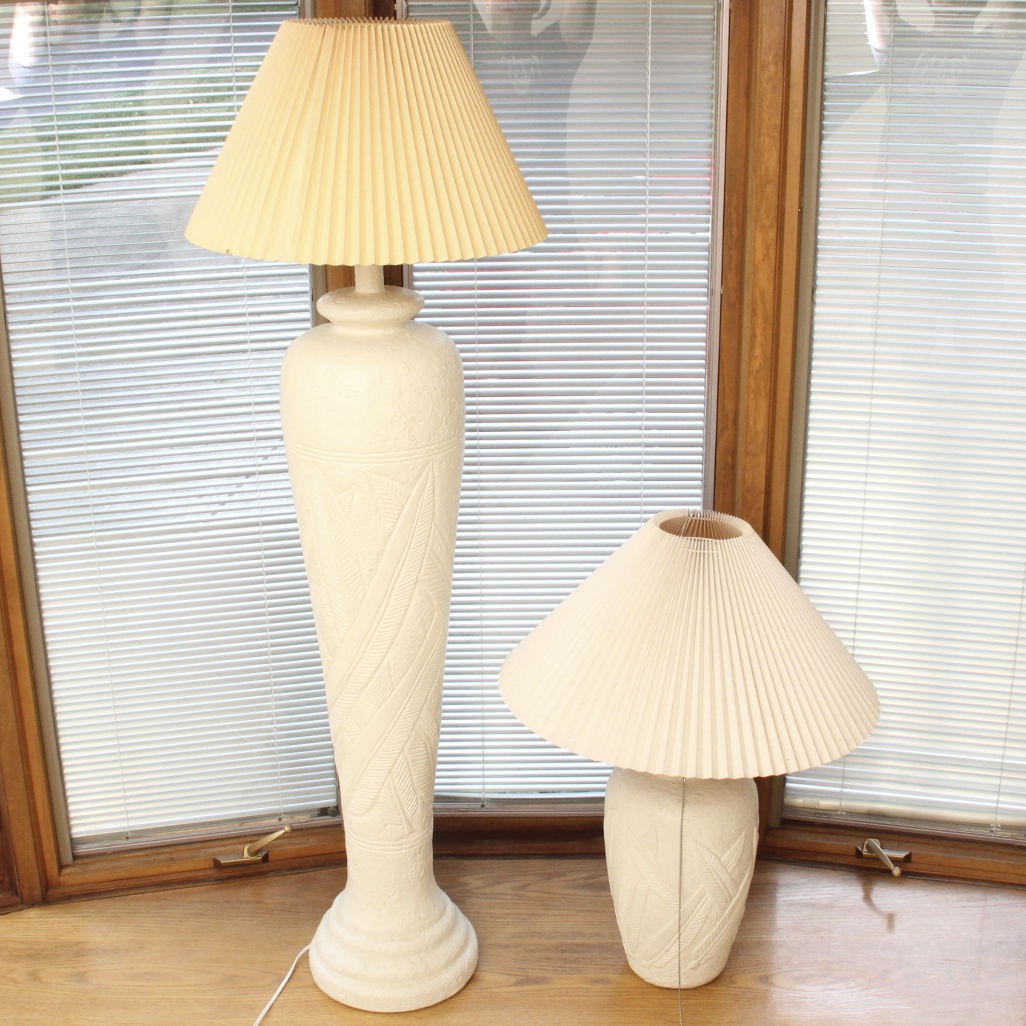 Duet of Ceramic Floor and Table Lamps