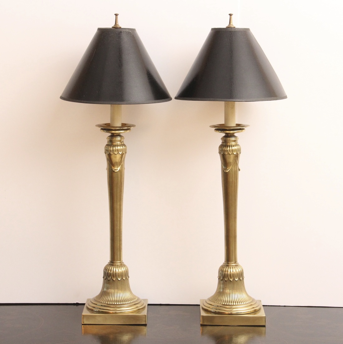 Pair of Brass Columnar Lamps