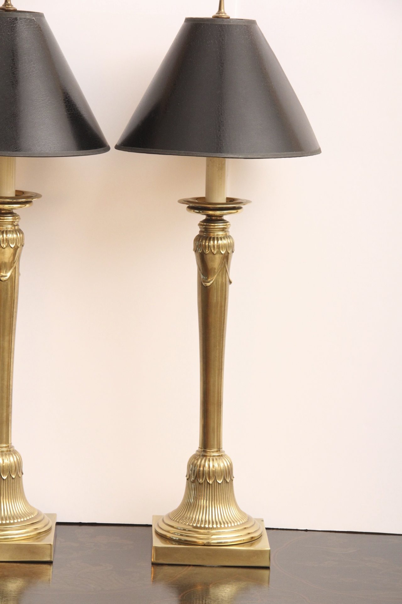 Pair of Brass Columnar Lamps