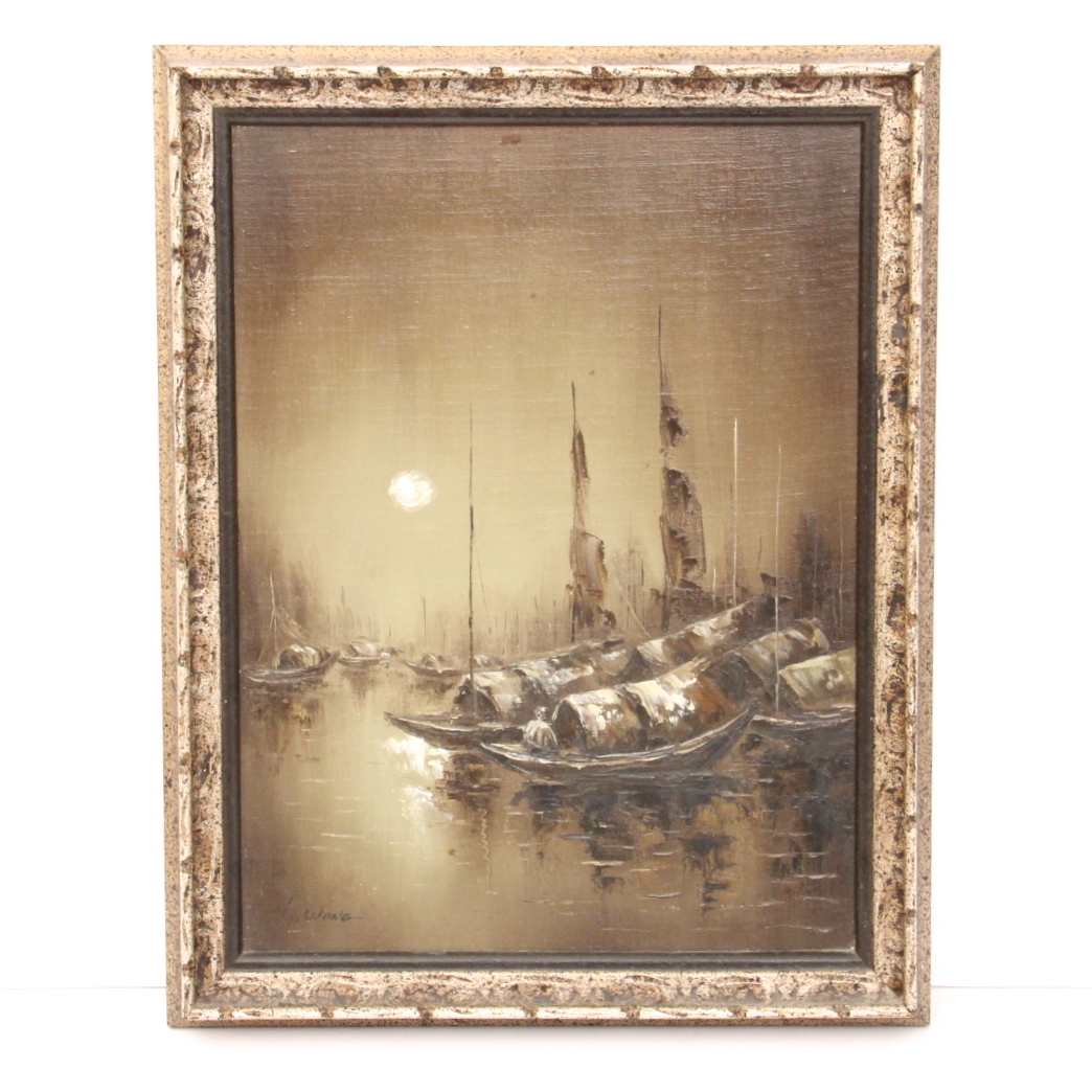 Original Chinese Oil Painting On Canvas Signed "L. Wong"
