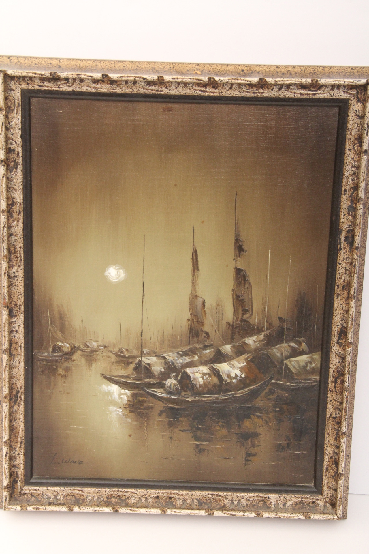 Original Chinese Oil Painting On Canvas Signed "L. Wong"