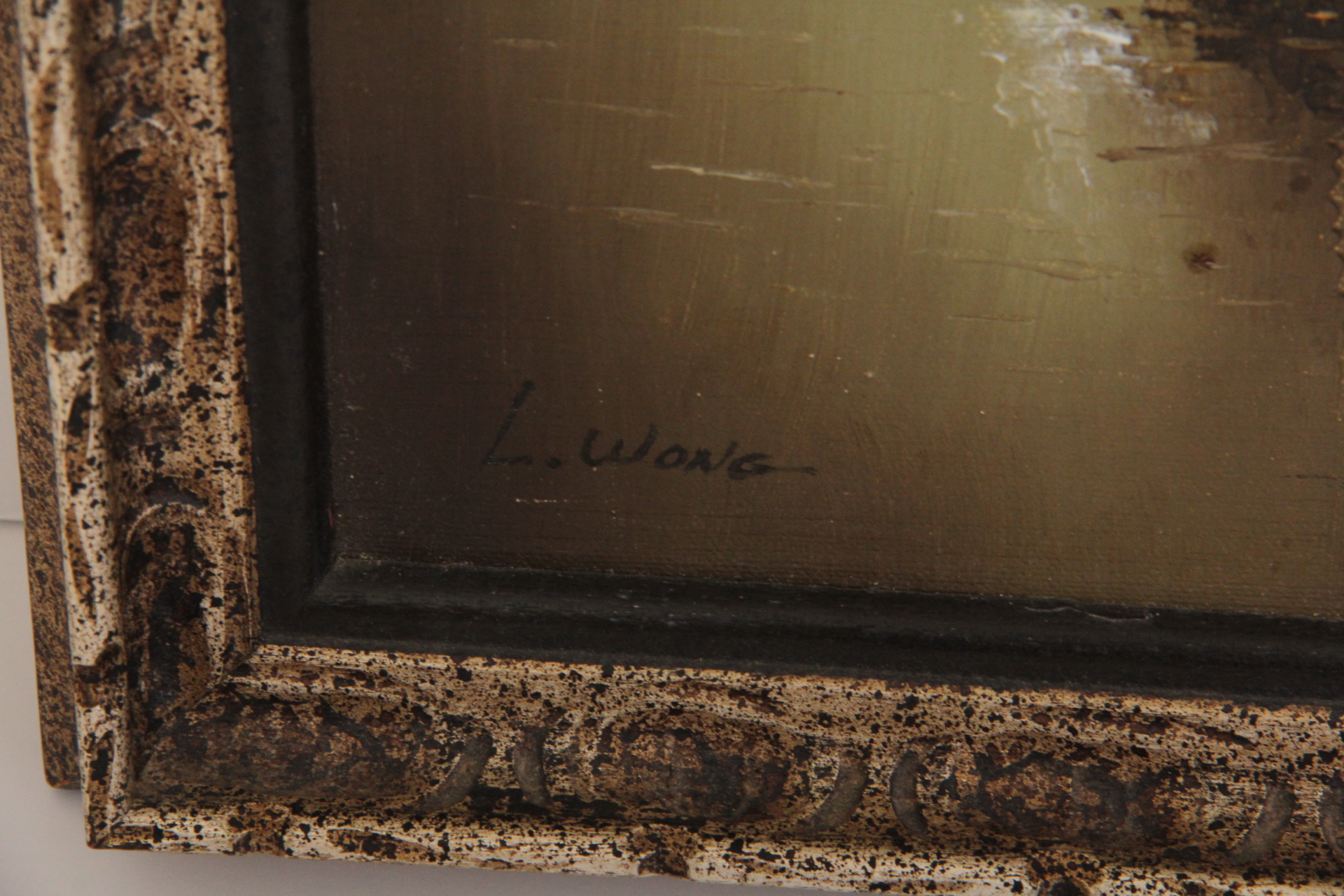 Original Chinese Oil Painting On Canvas Signed "L. Wong"