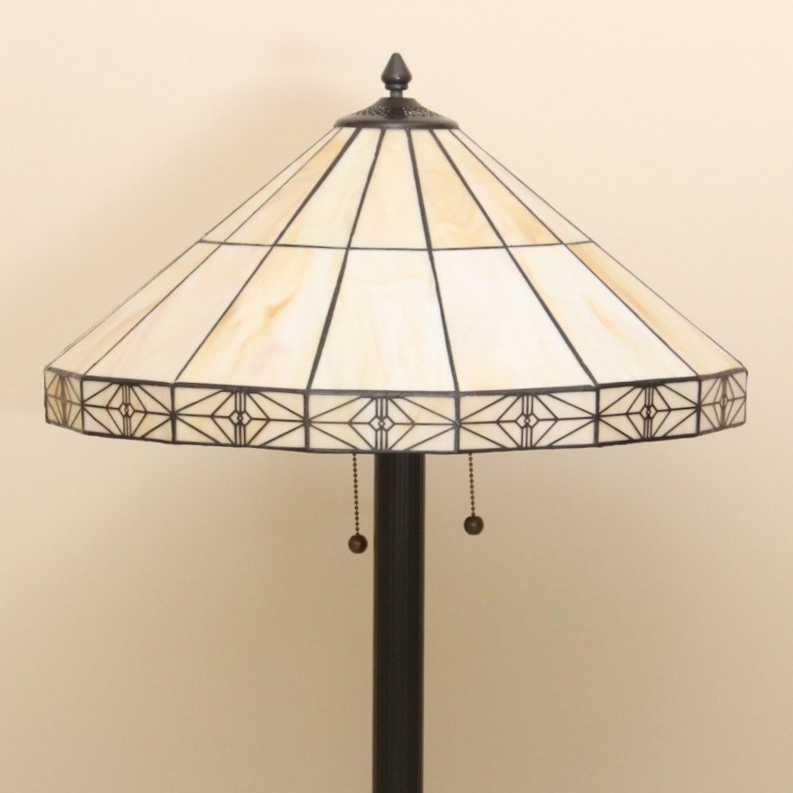 Arts and Crafts Influenced Leaded Glass Floor Lamp