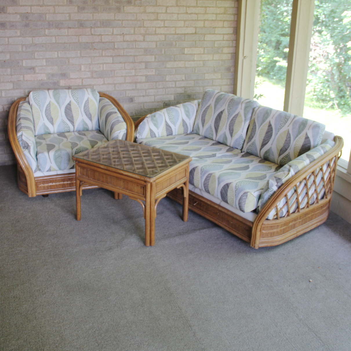 Rattan Club Chair, Loveseat and End Table