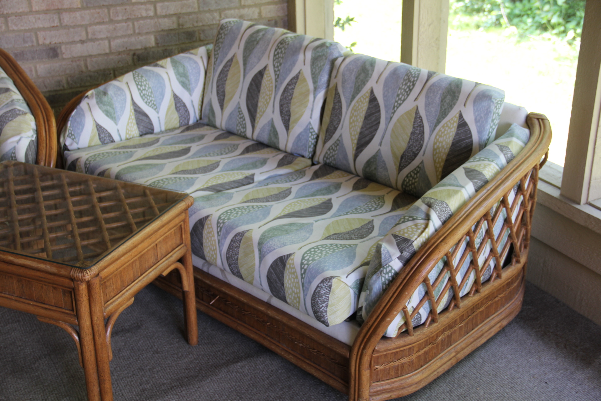 Rattan Club Chair, Loveseat and End Table
