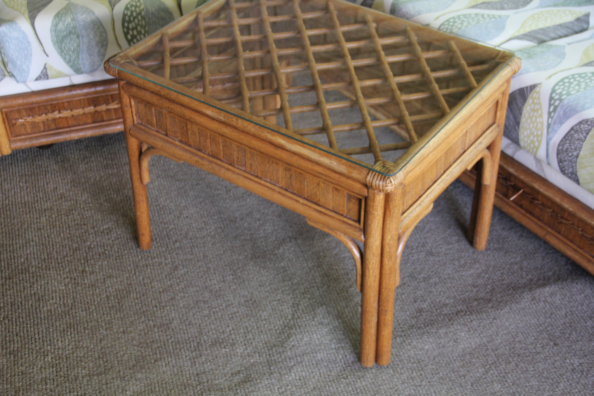 Rattan Club Chair, Loveseat and End Table