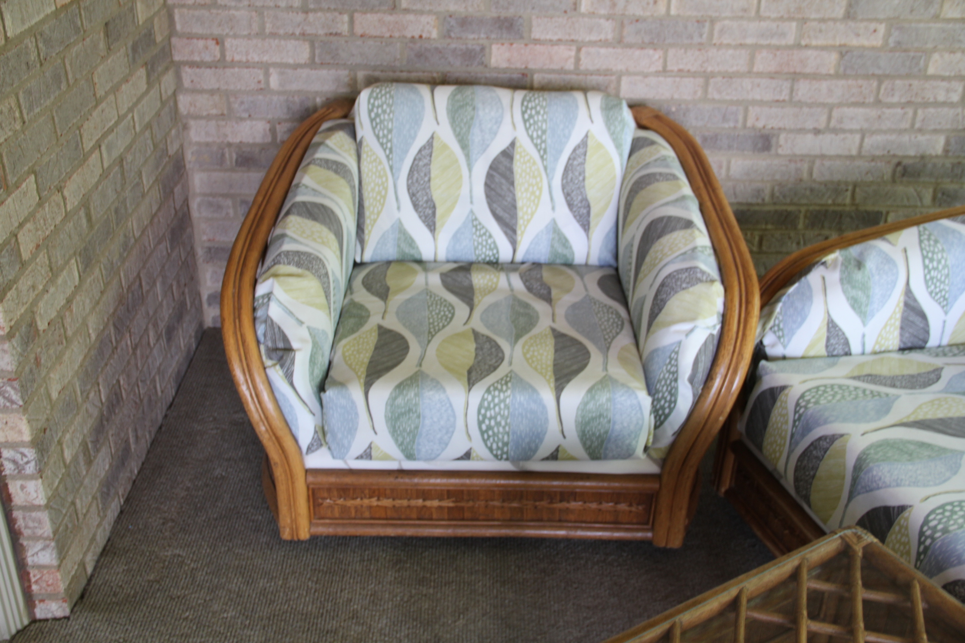 Rattan Club Chair, Loveseat and End Table