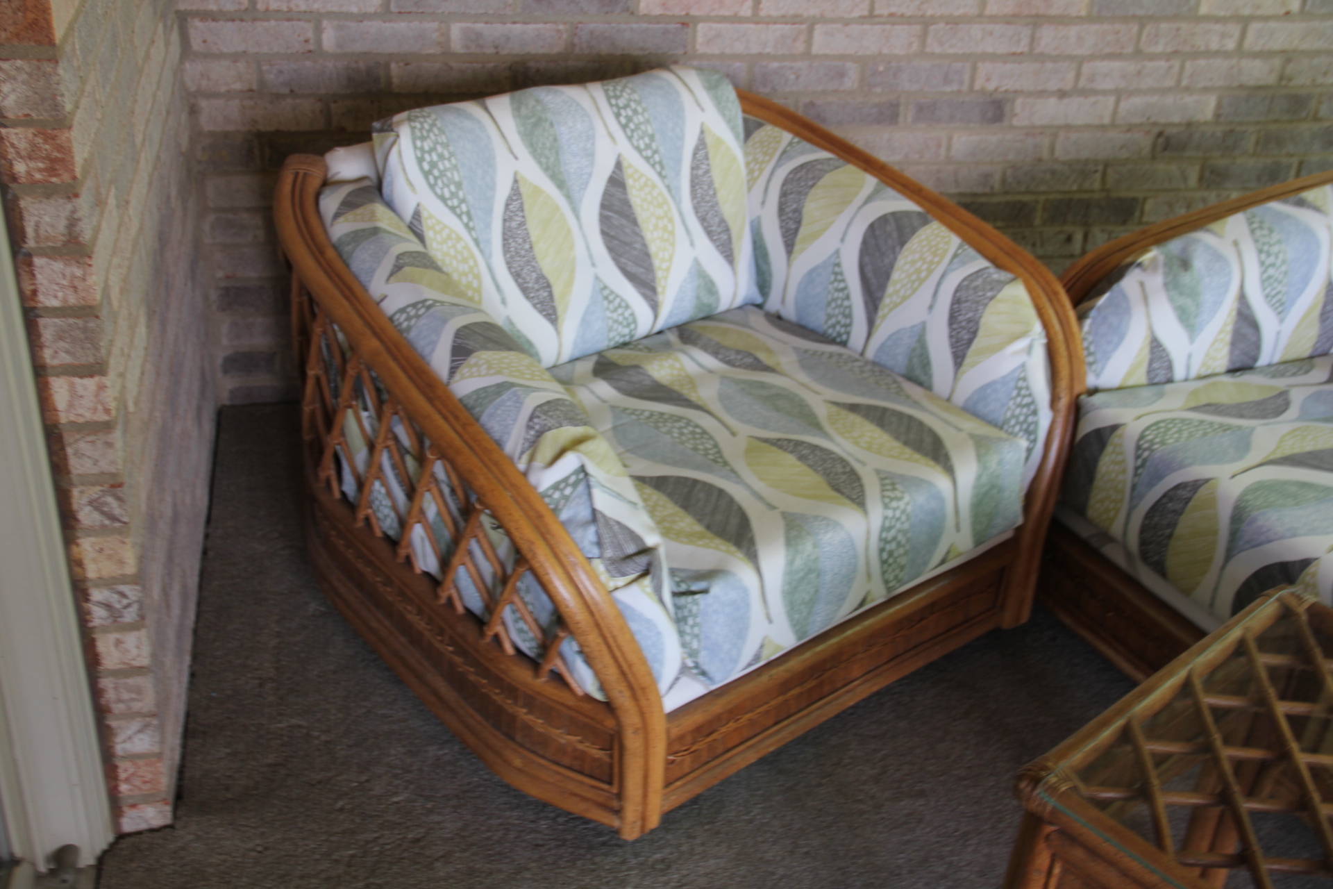 Rattan Club Chair, Loveseat and End Table