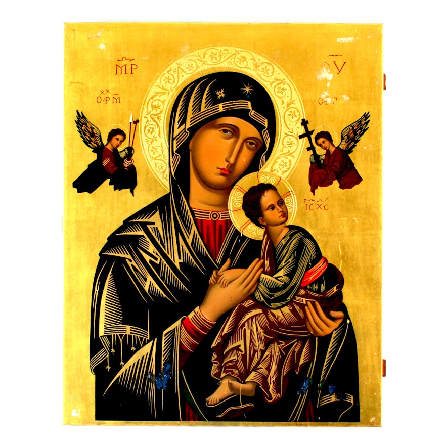 Antique "Our Mother of Perpetual Help" Tempera Icon