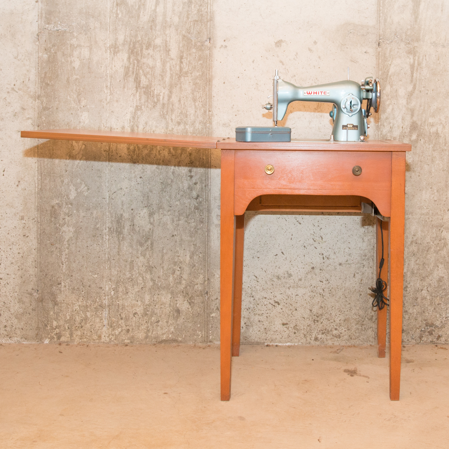 Mid-Century Modern Sewing Table & White Sewing Machine