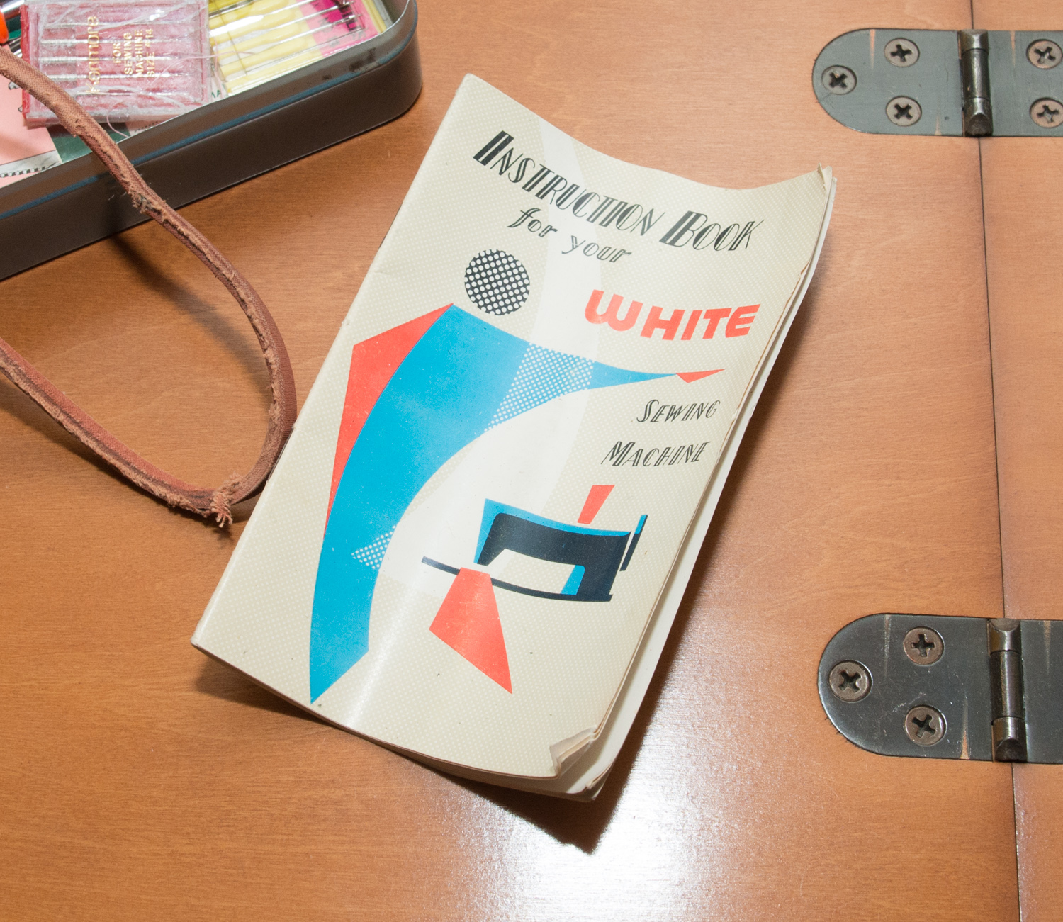 Mid-Century Modern Sewing Table & White Sewing Machine