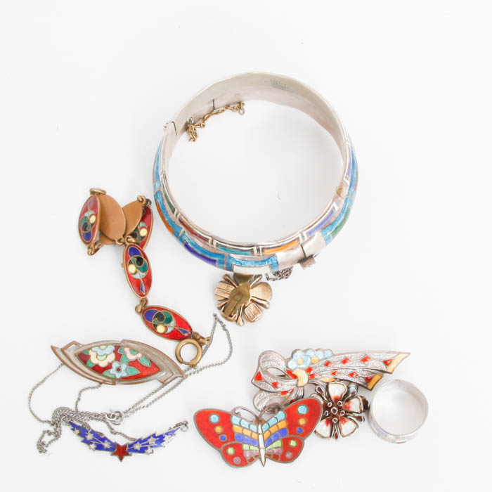 Collection of Colorful Guilloche Enameled Jewelry