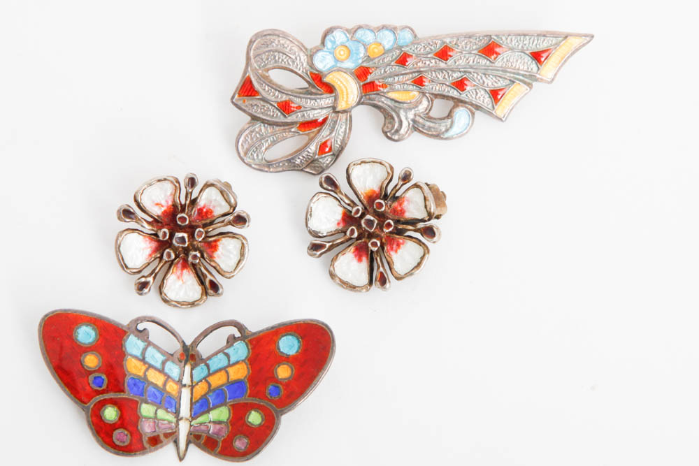 Collection of Colorful Guilloche Enameled Jewelry