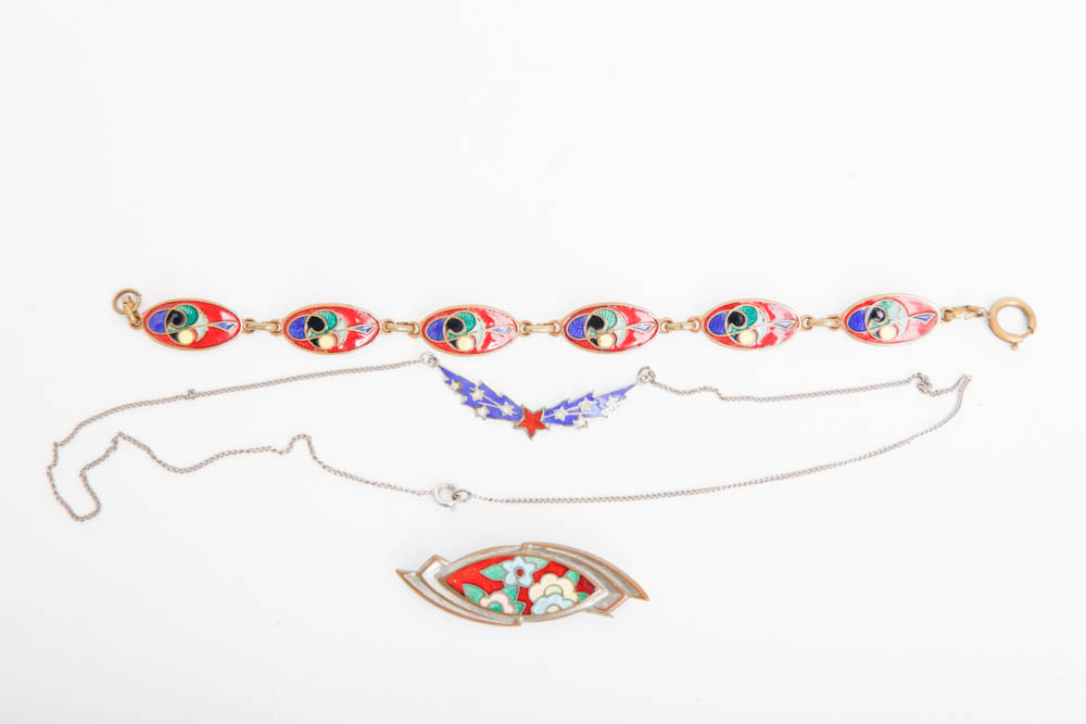 Collection of Colorful Guilloche Enameled Jewelry