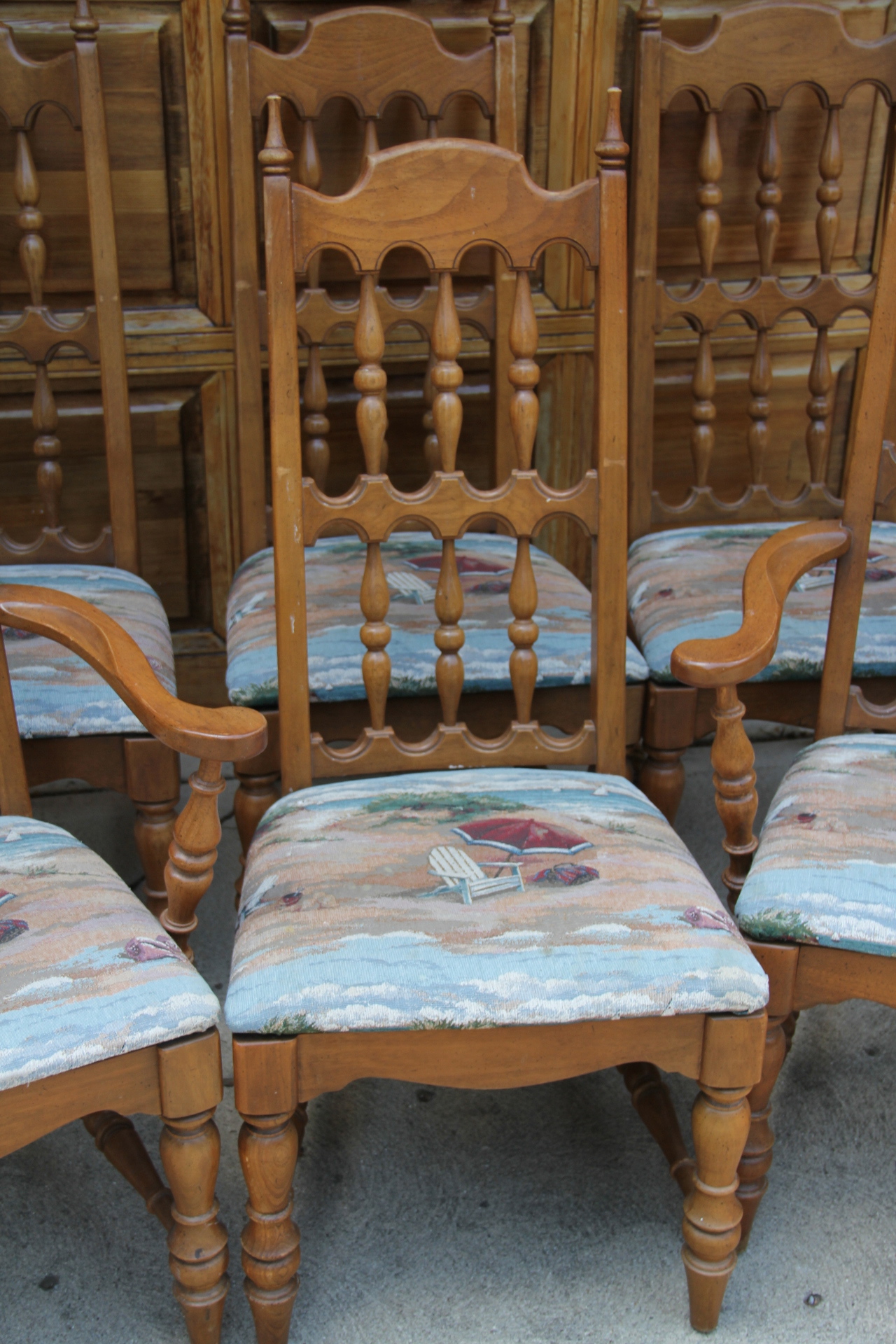 Vintage Spanish Revival Spindle Back Dining Chairs