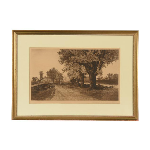 Ernest C. Rost Antique Drypoint Etching "The Old Elm Road"