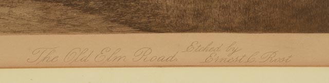 Ernest C. Rost Antique Drypoint Etching "The Old Elm Road"