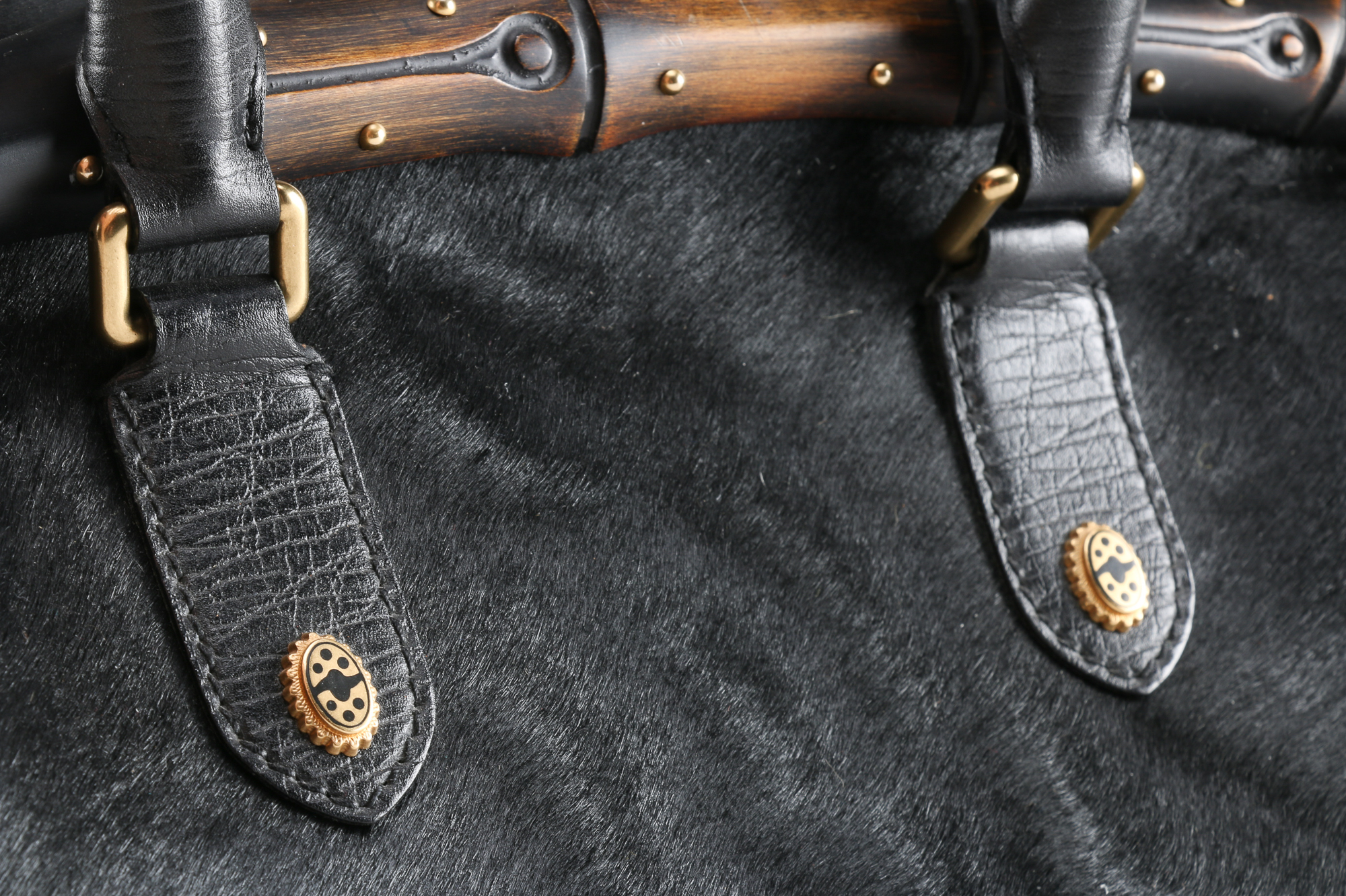 Gucci Black Calf Hair and Leather Handbag