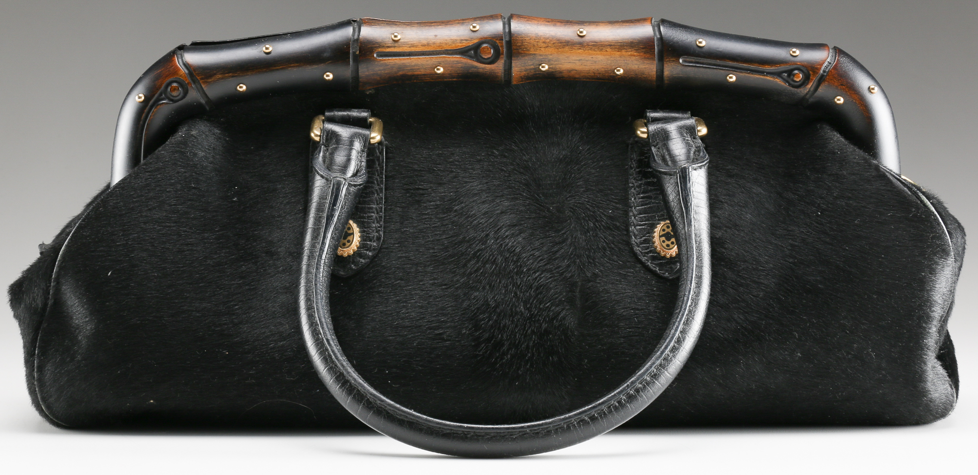Gucci Black Calf Hair and Leather Handbag