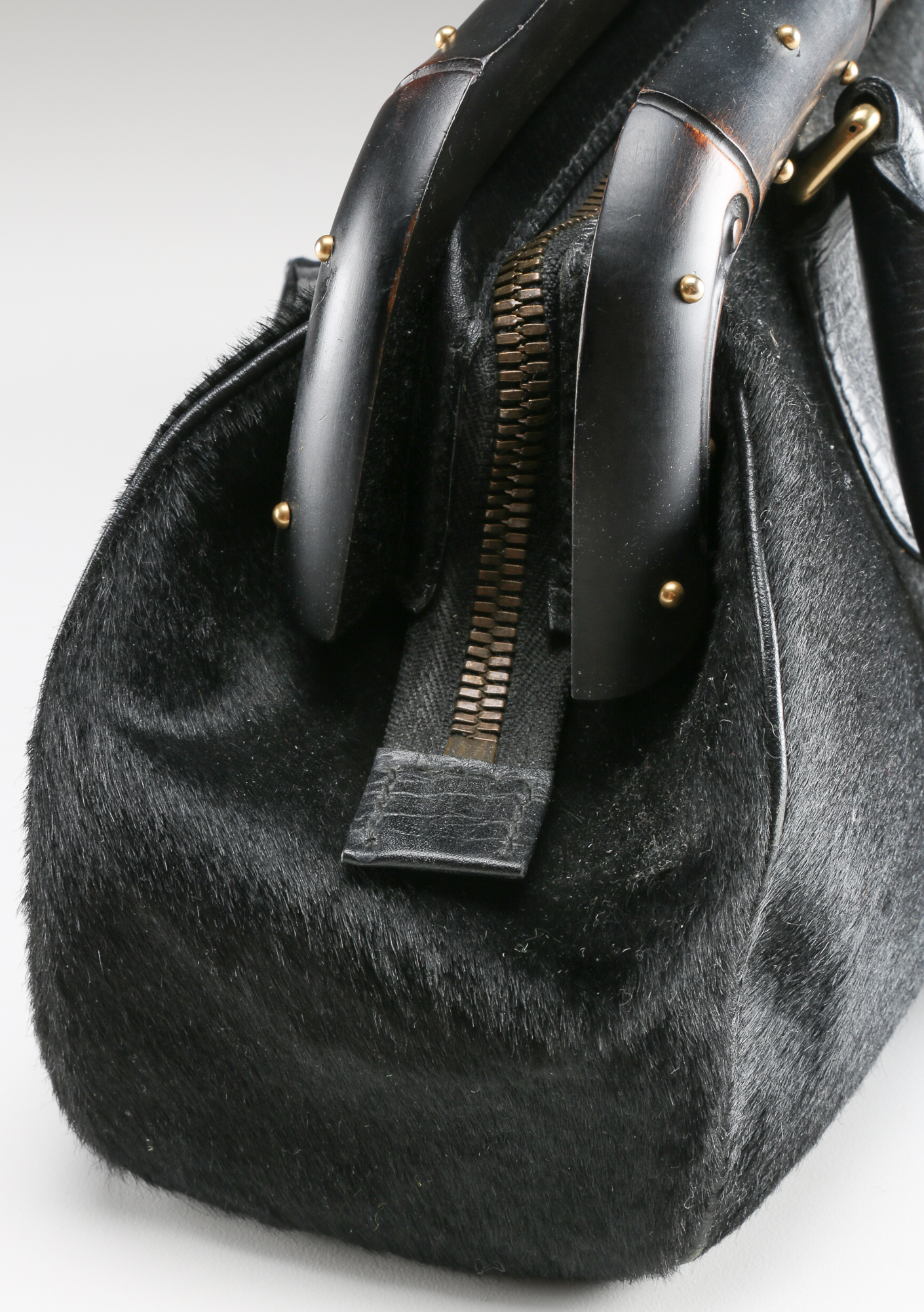 Gucci Black Calf Hair and Leather Handbag